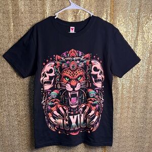 Black Tee with Aztec Jaguar Print T Shirt 100% cotton